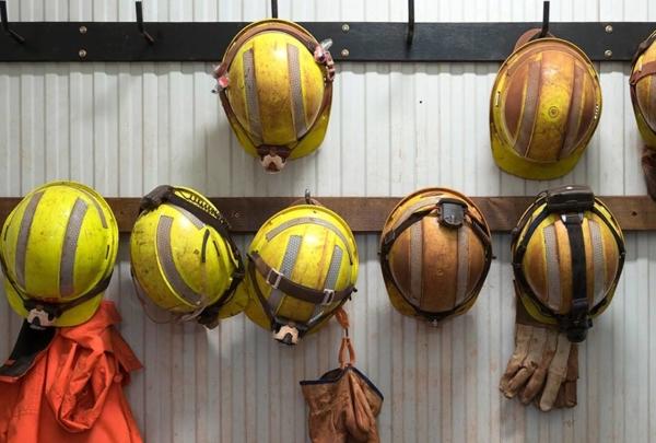 Safety equipment hanging on a wall.